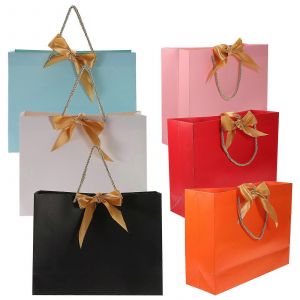 6Pcs Sacs Papier Cadeau Avec Bowknot Trait&eacute;es Design Id&eacute;al Pour la D&eacute;coration de Partie Achats Et de Dons - Neuf