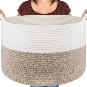 JEXNOVASHOP-Paniere Linge, Paniere a Linge Sale Osier 83L D55XH35,Panier Corde de Coton Fabriqu&eacute; &agrave; La Main Qualit&eacute; Sup&eacute;rieure, Grand Panier Rangement Bebe pour Jouets avec poign&eacute;es, Corbeille a Linge - Neuf