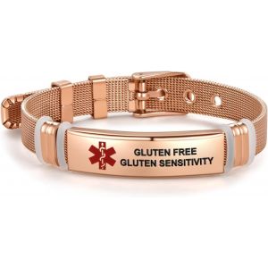 Kalanka-Bracelet D'identification M&eacute;dicale Rose Pour Femmes, Hommes, Famille, Amis, Bracelet D'identification D'urgence R&eacute;glable En Acier Inoxydable Or Rose - Neuf