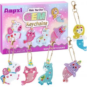 Oayew-Peinture Diamant 5d Complet - Diamond Painting Enfant 5pcs Avec Bo&icirc;te Cadeau Diamant Double Face Animaux Porte-Cl&eacute;s - Pendentif Artisanat Broderie Diamant Kit - Neuf