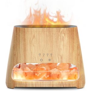 Jgd-2 En 1 Diffuseur D'huiles Essentielles & Lampe En Cristal De Sel Himalaya, Diffuseur D'aromath&eacute;rapie Avec Lumi&egrave;re Effet Flamme, L'humidificateur A 3 Luminosit&eacute;, 100% Pur Sel Himalayen, 150 Ml - Neuf
