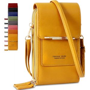 TIANYI-Pochette Telephone Portable en Cuir PU pour Femme, Sac Telephone Portable Petit Multifonctionnel avec Portefeuille, Pochette Portefeuille Femme pour T&eacute;l&eacute;phones Jusqu'&agrave; 6,9"" (Jaune) - Neuf