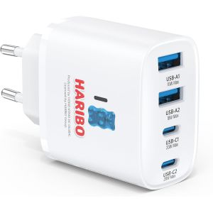 JGD-Haribo Chargeur USB C, 40W Prise USB C 4 Ports Chargeur Rapide iPhone, PD+QC Type C Adaptateur Secteur, pour iPhone 17/16/15/14/13/12/11 Pro Max/XR/XS/8/7, pour iPad, Galaxy, Bleu - Neuf