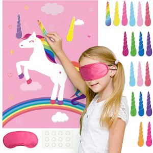 Mevronisshop-Jeu De F&ecirc;te D'anniversaire Pin The Horn On The Unicorn Avec 24 Cornes Pour D&eacute;corations De F&ecirc;te De Licorne, Fournitures De F&ecirc;te D'anniversaire De Licorne Pour Enfants (Rose) - Neuf