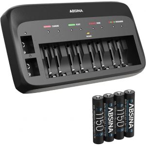 CERU-Chargeur De Piles Rechargeables X10 Pour Aa,Aaa & 9V + 4X 1150 Aaa Pile - Chargeur Piles Rechargeable Avec 10 Emplacements - Chargeur Pile Pour Micro Aaa,Mignon Aa & Accus Bloc 9V Nimh - Neuf