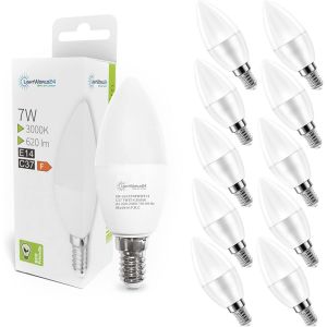 Cheng-Lightworld24 7w E14 Led Blanc Chaud 3000k, Ampoules Led E14 En Forme De Bougie, 620 Lumens, Remplace 50 Watts, Lot De 10 - Neuf