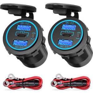 TIANYI-Pack de 2 Prise USB 12V: Type-C PD 3.0 Prise de Voiture Étanche avec Interrupteur 3 Ports Adaptateur Allume-Cigare pour iPhone, Moto, Bateau, Camion, Caravane, Camping-Car (3-USB 66W) - Neuf