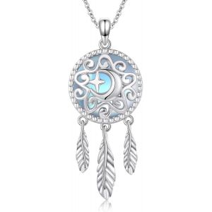 Collier Attrape-Rêves En Argent Sterling 925 - Style Bohème - Pendentif En Pierre De Lune - Cadeau Pour Femmes Et Adolescentes,M,Argent Sterling,Zircone Cubique - Neuf