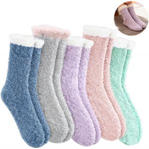 Kalanka-Chaussettes Chaudes Femme 5 Paires Corail Polaire Hiver Chaussettes Femme Pilou Pilou Pantoufles Anti Froid Ultra-Chaud Epaisses Et Moelleuses Kaki Bleu Clair Rose Vert Violet Taille Unique 3 - Neuf