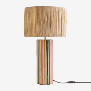 Lampe De Table En Grès Et Raphia Arendal Naturel - Neuf