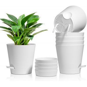 6 Pcs Pots De Fleurs En Plastique Blanc 15 Cm D'auto-Arrosant,Pot De Fleur De Syst&egrave;me D'arrosage Convient Aux Jardins De Balcon Int&eacute;rieurs Et Ext&eacute;rieurs - Neuf