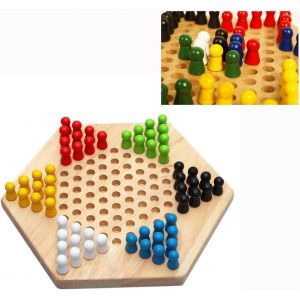 Jeu de Dames-Hexagon Traditionnelle en Bois Chinois Famille Checkers Game Set - Neuf