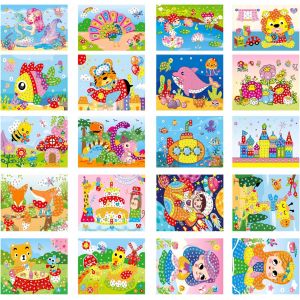Oayew-20pcs Mosaiques Autocollantes Enfants,Loisirs Cr&eacute;atifs &Agrave; Th&egrave;me Pour Enfants,Bricolage Assortiment Couleur Sticky Mosaics Cadeau No&euml;l Anniversaire Activit&eacute; Manuelle Gar&ccedil;on Fille - Neuf