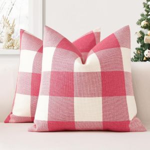 Cauc-Lot De 2 Housses De Coussin 60x60 Cm De Plaid Classique De No&euml;l Housses De Coussin Maison De Campagne Taie D'oreiller D&eacute;coratifs Pour Canap&eacute;, Salon Et Lit(Rose) - Neuf