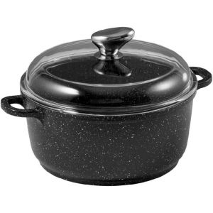 Subzonal-Pcui001011 - Faitout Fonte D'aluminium Premium &Oslash;24cm, Couvercle Verre - Rev&ecirc;tement Anti-Adh&eacute;sif Fa&ccedil;on Pierre - Poign&eacute;e Amovible - Tout Feu, Noir - Neuf