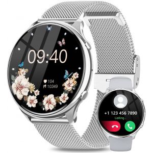 Montre Connect&eacute;e Femme avec Appel Bluetooth, IP67 Smartwatch Femme avec 120+ Sport, Fonction F&eacute;minine Fr&eacute;quence Cardiaque Calories SpO2 et Sommeil, Montre Connect&eacute;e pour Android iOS, Argent&eacute; - Neuf