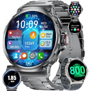 Montre Connectée Homme avec 3 Bracelets/1,85'' HD Grand Écran/800mAh,Smartwatch pour Android iOS,Montre Intelligente avec 123 Modes Sportifs,Appel Bluetooth,24/7 Moniteur de Fréquence Cardiaque - Neuf