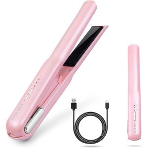 Nsiecd-Fer À Lisser Et Bigoudi Sans Fil 2 En 1, Fer Plat En Céramique Rechargeable Par Usb, Mini Lisseur De Voyage Sans Fil Portable - Neuf