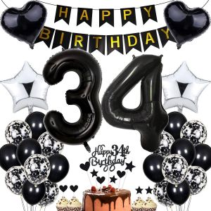 Ballon 34E Anniversaire D&eacute;coration F&ecirc;te Noir D&eacute;coration G&acirc;teau Anniversaire 34 Ans Hommes 34 Ans Anniversaire Femmes Hommes 34 Ans D&eacute;coration De G&acirc;teau 34E Anniversaire Homme Femme D&eacute;coration - Neuf