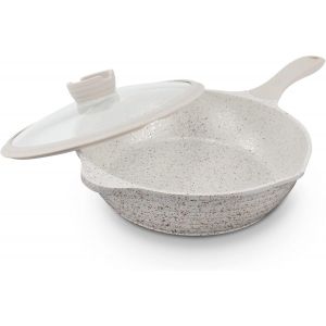 Checarzhn--No1-Sauteuse Induction Avec Couvercle Poêle À Frire Revêtement Anti-Adhérent Sans Pfoa Fonte D'aluminium Tous Feux (Sandstone, 28 Cm) - Neuf