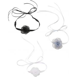 Kal-3 Pcs Collier Ras-De-Cou Boho Cha&icirc;ne Rose Collier Ras-De-Cou En Dentelle Collier Ras-De-Cou Floral Collier Ras-De-Cou En Fleurs Bijoux Pour Femmes Filles Adolescentes, Noir Et Blanc Bleu Clair - Neuf
