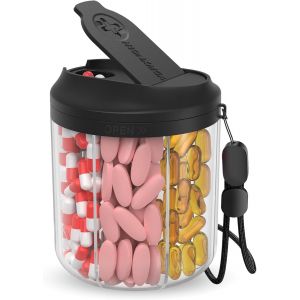Pilulier Avec 7 Grands Compartiments,Organiseur De Pilulier Pour Voyage,Organisateur De Compléments Avec Design Anti-Mélange,Pilulier Sans Bpa Avec 20 Étiquettes,Noir - Neuf
