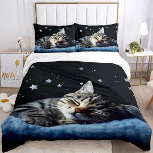 Sjzg-Housse De Couette Chat, Motif Chat Mignon En Microfibre Douce, Avec Housse De Couette Et Taies D'oreiller, Pour Gar&ccedil;ons Et Filles (Chat 7, 220x240cm) - Neuf