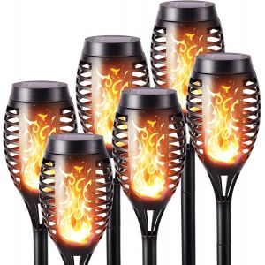 Lumi&egrave;res Flamme Solaire Exterieure 6 Pack Etanche Lampe Torche Solaire, Lampe Solaire Flamme Vacillante Pour D&eacute;cor, Jardin, Patio, Chemins, Pelouse - Neuf