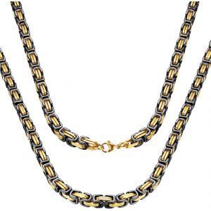 Kal-Collier Homme Cha&icirc;ne Byzantin En Acier Inoxydable,Largeur 4mm Collier Biker Homme M&eacute;canicien Style 18-30"" Collier Bicolor&eacute; Argent/Or/Noir Solide Collier Cha&icirc;ne De Roi Byzantin - Neuf