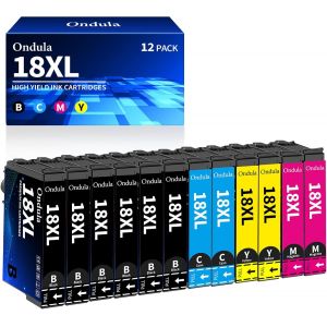 18XL Multipack Cartouche d'encre pour Epson 18 XL pour Epson Expression Home XP 322 XP-202 XP-205 XP-212 XP-215 XP-225 XP-30 XP-302 XP-305 XP-312 XP-315 XP-102 XP-325 XP-402 (Paquet de 12) - Neuf