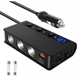 ONGI-Qc 3.0 Chargeur Voiture Usb Multiprise Allume Cigare 3 Voies 180W,Pd Type-C Port 18W Allume-Cigare Distributeur Adaptateur 12V/24V 2 Qc 3.0 Usb Ports 1 Type-C Pour Gps Dash Cam - Neuf