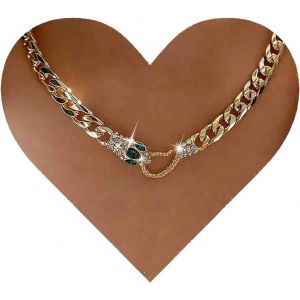 Kales-Collier Boho Serpent Émeraude Collier Ras Du Cou Serpent Cristal Vert Collier Ras Du Cou Chaîne Cubaine Or Collier Serpent Cz Collier Serpent Chaîne Bijoux Pour Femmes Et Filles - Neuf