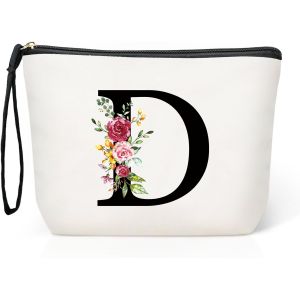 CHENG-Grande Trousse Maquillage Femme, Personnalisée Pochette Maquillage avec Initiale, Sac de Maquillage de Voyage, Cadeau d'anniversaire Noël Idéal pour Maman Fille Amie Mariée Demoiselle d'honneur - Neuf
