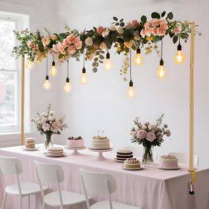 MEVRONISSHOP-Arche de Table Extensible Or, Tige D&eacute;corative de Table avec Pinces, 120CM-260CM, Tige de Suspension en M&eacute;tal sur Table pour No&euml;l, Mariage, Anniversaire, D&eacute;coration de F&ecirc;te - Neuf