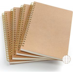 Eryi-Cahier À Spirale A5 Pointillé: Lot De 4 Carnet De Notes Avec Couverture Kraft Cahier Note 80 Feuilles 160 Pages Cahier De Dessin Papier Épais 80g Bloc Note Idéal Pour Écriture École Et Bureau - Neuf