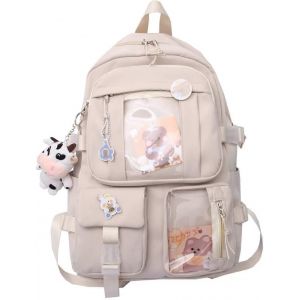 Sac &agrave; dos avec &eacute;pingles sac &agrave; dos d'&eacute;cole sac &agrave; dos esth&eacute;tique mignon sac &agrave; dos d'&eacute;cole mignon (beige,avec accesso - Neuf