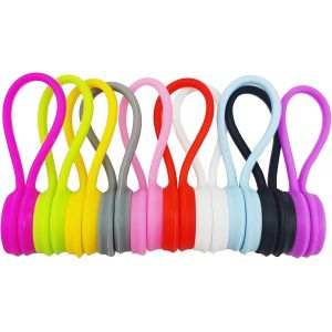 CHECARZHN--NO1-Lot De 10 Attaches De Câble Magnétiques Multicolores Réutilisables En Silicone Pour L'Organisation, Support D'Attache De Câble Pour Regrouper Les Câbles, Cordons Et Fils - Neuf