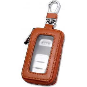 1 pi&egrave;ce &eacute;tui en cuir pour cl&eacute; de voiture-avec crochet en m&eacute;tal et porte-cl&eacute;s poche zipp&eacute;e fen&ecirc;tre transparente &eacute;tui pour cl&eacute; de voiture protection pour hommes et femmes (jaune) - Neuf