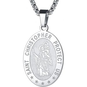 Kal-Médaille Saint Christophe Femme Homme Pendentif St Patrons Catholique Religieux Collier Amulette De Protection Plaqué Or/Noir/Acier Inoxydable Bijoux Porte Bonheur (Boîte Cadeau) - Neuf