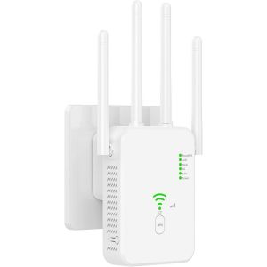 Amplificateur Wlan, R&eacute;p&eacute;teur Wifi 1200 Mbit/S Avec Technologie &Agrave; 4 Antennes | Couverture Wifi Double Bande (2,4 + 5 Ghz) Sans Zones Mortes | R&eacute;ception Stable Pour Toute La Maison[Z294] - Neuf