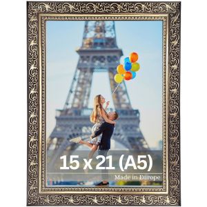 Cadre photo - 10 x 15 cm (A6) marron dor&eacute; - Style vintage baroque - Baguette d&eacute;cor&eacute;e 22 x 20 mm - Verre acrylique incassable - Dos en MDF - Pour format portrait et paysage - Neuf