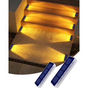 Lumiere Solaire Exterieur Jardin, Lot De 2 Eclairage Escalier Exterieur Ip68 &Eacute;tanche, Blanc Chaud Led Lampe Solaire Pour Jardin, Chemin, Escalier, All&eacute;e, Patios, Sol - Neuf