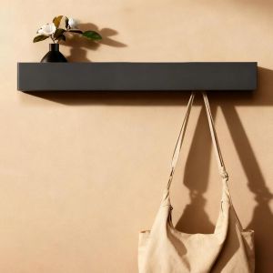 60cm Porte Manteau Mural avec &Eacute;tag&egrave;re, 7 Crochets Cach&eacute;s, Porte-Crochets en Bois et M&eacute;tal, Crochets Discrets pour Entr&eacute;e, Chambre, Salle de Bain et Salon, Porte Manteau Noir - Neuf