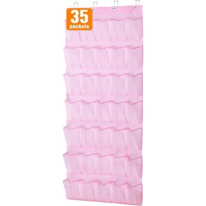 Kgabery-Organiseur De Chaussures À Suspendre À 35 Poches Pour Enfants Sur Porte-Robuste-Oxford-Joli Organiseur De Chaussures À Suspendre Pour Femme,Bébé-Rose - Neuf