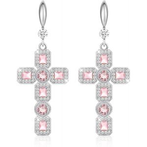 Boucles D'oreilles Suspendues En Forme De Croix,Argent Et Or,Bijoux Tendance,Boucles D'oreilles À Pendentif En Forme De Croix En Moissanite,Pierre De Naissance Et Strass.[X2178] - Neuf