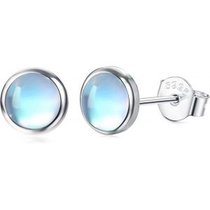 Kal-925 Argent Boucle Doreille Pierre De Lune 14k Or Blanc Synth&eacute;tique Rondes Boucles D'oreilles En Pierre De Lune Petites Boucles D'oreilles Pour Femmes 4mm 5mm 6mm 7mm - Neuf