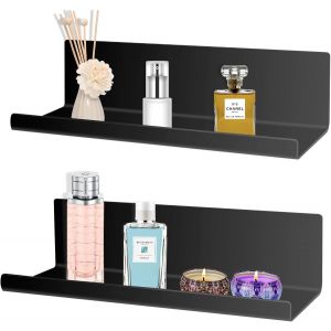 Cauc-2pcs Étagère Murale Sans Perçage En Acrylique, Décoration De La Maison, Adaptée À La Cuisine, Salle De Bain, Bureau, Salon, Noir - Neuf