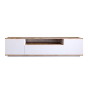 Meuble TV en bois "FR7" - 180 x 44 x 44 cm - Pin atlantique Blanc - Neuf