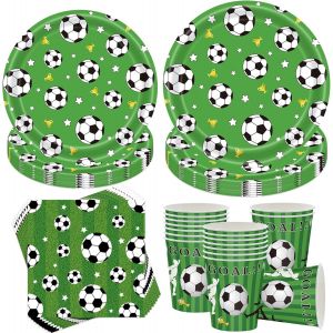 Eryi-Lot De 50 Décorations De Fête De Football - Décoration D'anniversaire Pour Enfants - Assiettes Et Gobelets - Vaisselle De Football Pour 10 Invités - Neuf