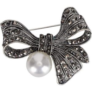Kjdal-Alliage Vintage Strass Broche Alliage Revers Broche &Eacute;charpe V&ecirc;tements Strass Fleur Noire Broches Femmes Vintage Antique Argent D&eacute;coration Accessoire(2039) - Neuf